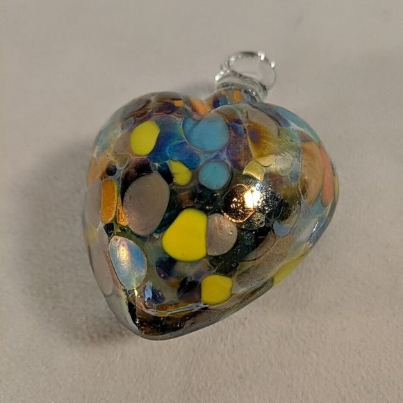 Hand Blown Colorful Art Glass Heart Hanging Ornament Decor Multi Gold 3.5" - Picture 8 of 10